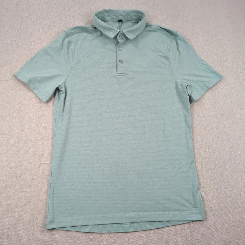 LuluLemon Shirt Mens Small Green Striped Performance Casual Office‎